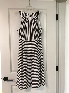 Calvin Klein Black and White Striped Sleeveless Midi Dress